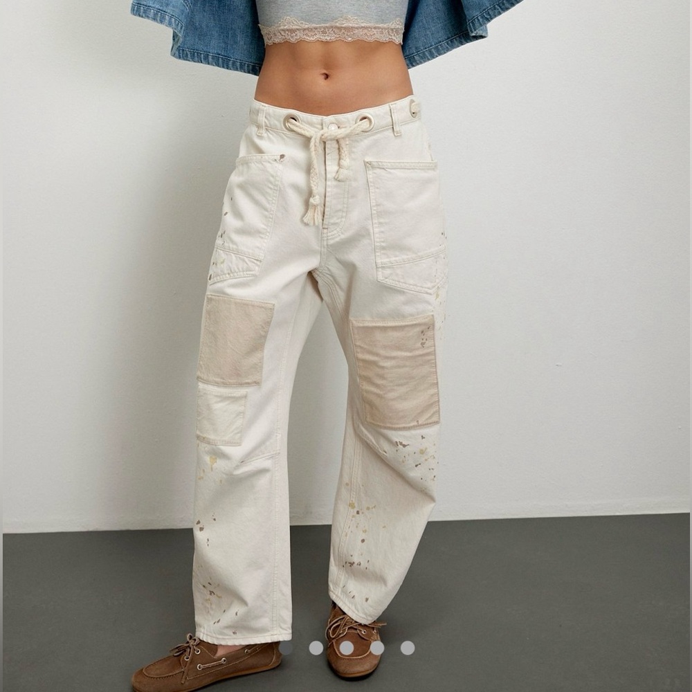 NWT We the Free Moxie Pull-on Barrel Jeans in Cream/Tan